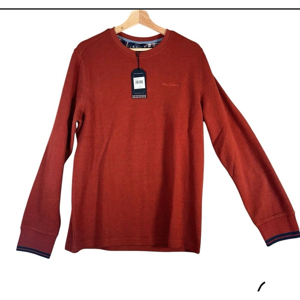 Ben Sherman Mens Sz M Brown Orange Waffle Knit Pullover Winter Holiday Sweater
